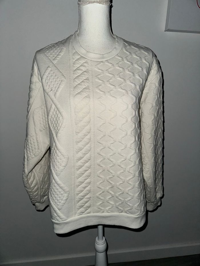 Sweatshirt oversize mailles torsades blanc Zara T36 S