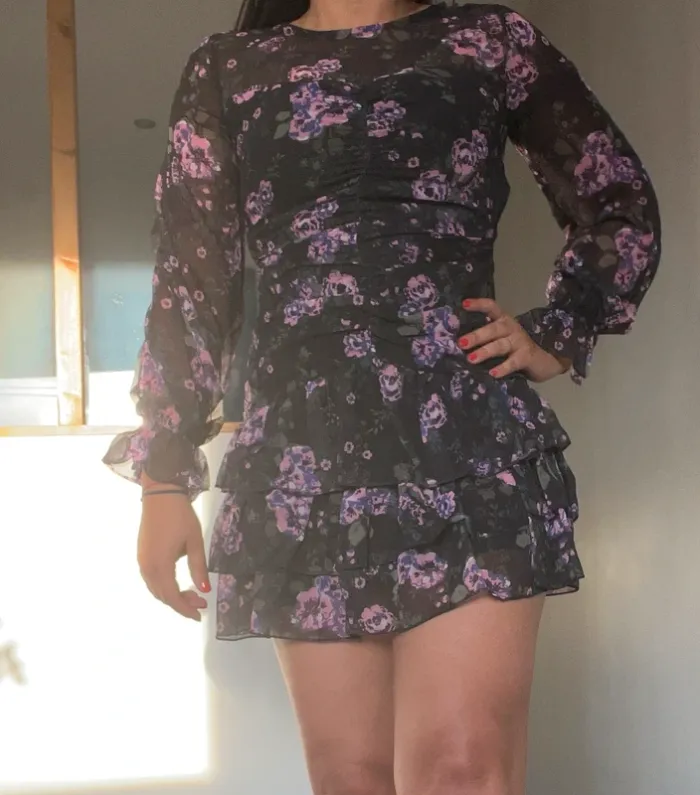 Mini robe violet fleurs transparent sexy - photo numéro 2