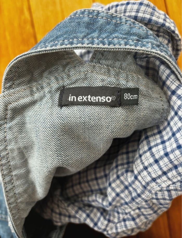 Ensemble salopette en jean / chemise manches longues - H&M et In extenso - 12 mois - photo numéro 4