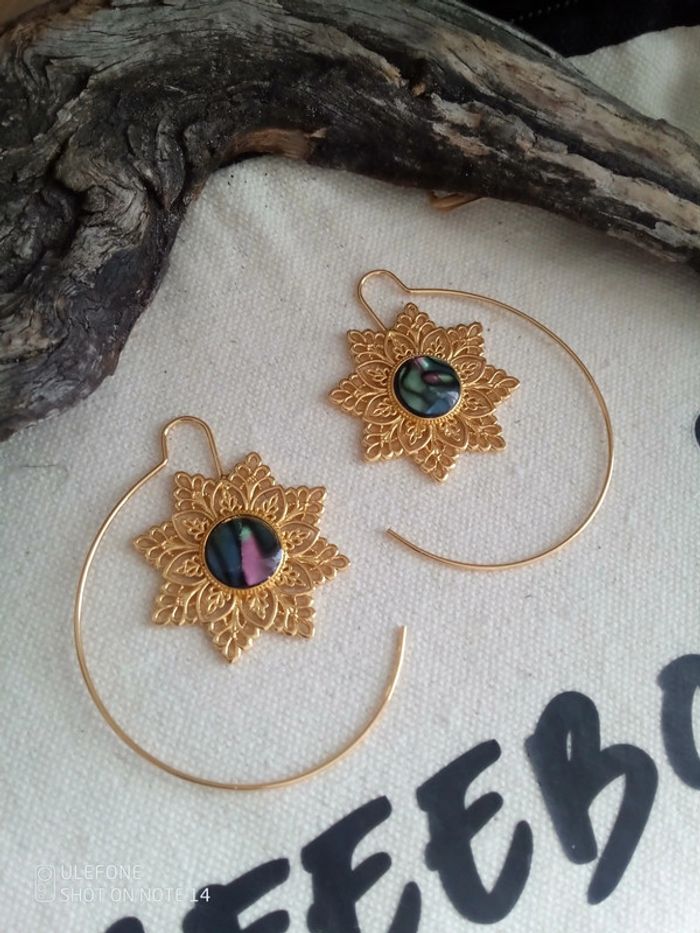Boucles d'oreilles bohèmes orientales pierres abalones - photo numéro 2