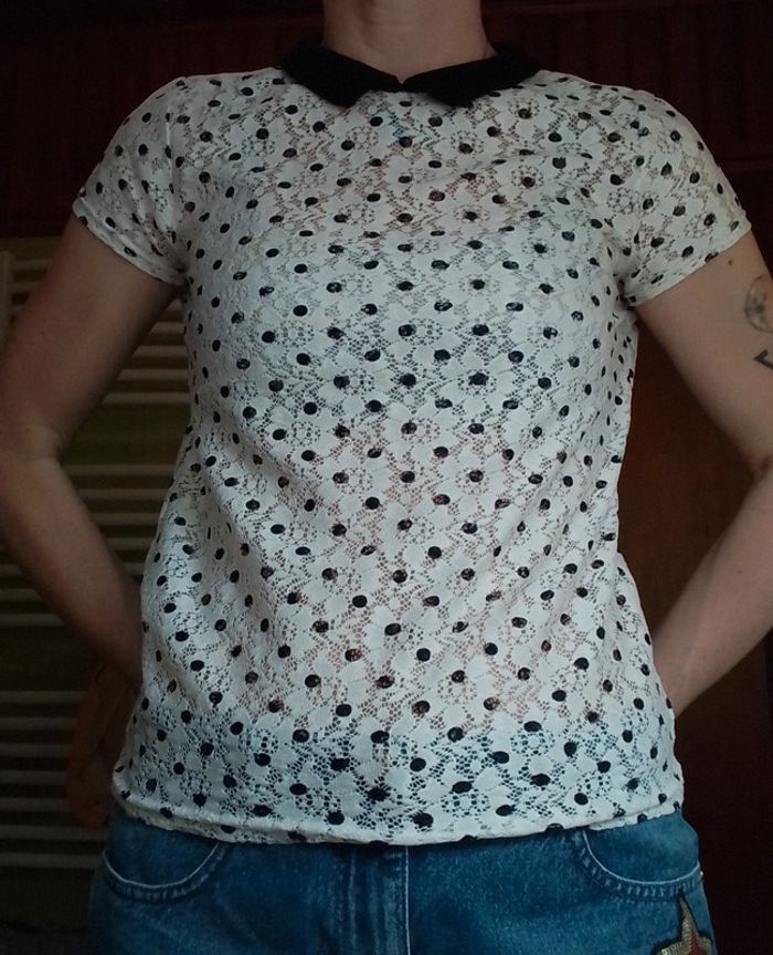 Blouse femmenoir et blanche col claudine Mim - photo numéro 3