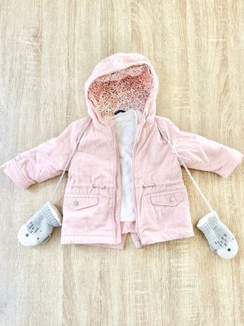 Manteau hiver & moufles bébé fille