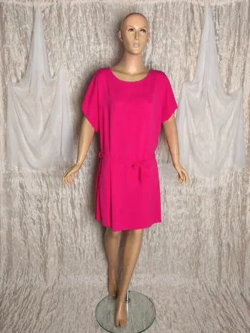 Robe/Tunique élégante avec ceinture couleurs rose fuchsia fluide taille unique 36 au 44