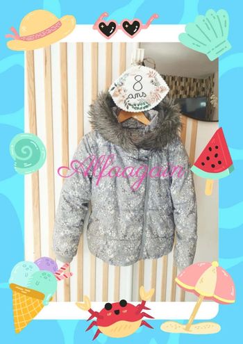 Manteau doudoune grise fleurie next 8ans