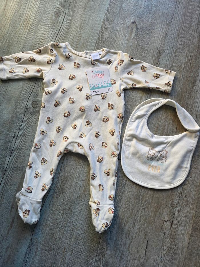 Pyjama disney tic et tac avec bavoir 3 mois neuf