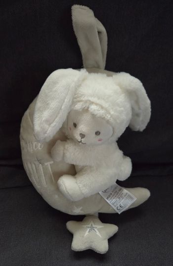 Peluche musicale lune grise douce nuit ours déguisé en Lapin douce nuit - Mots d'enfants