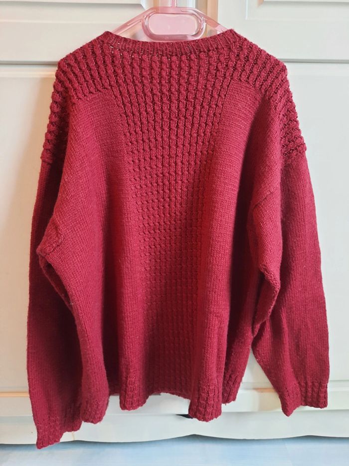 Pull tricoté main lie de vin L/XL - photo numéro 4