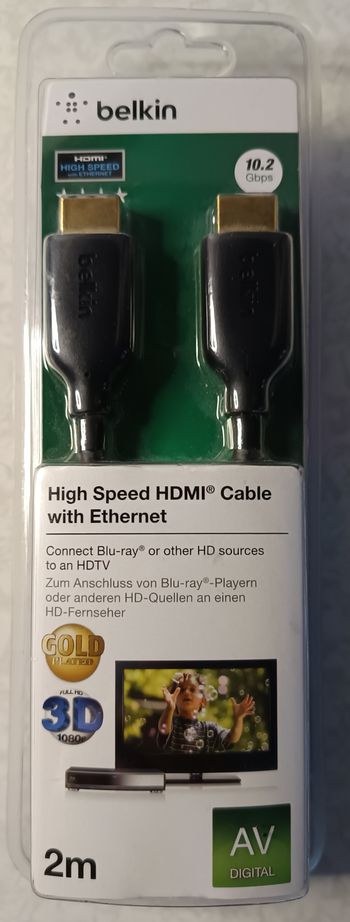 Cable Plaqué OR HDMI haute vitesse 10,2Gbps avec Ethernet BELKIN neuf 2 mètres