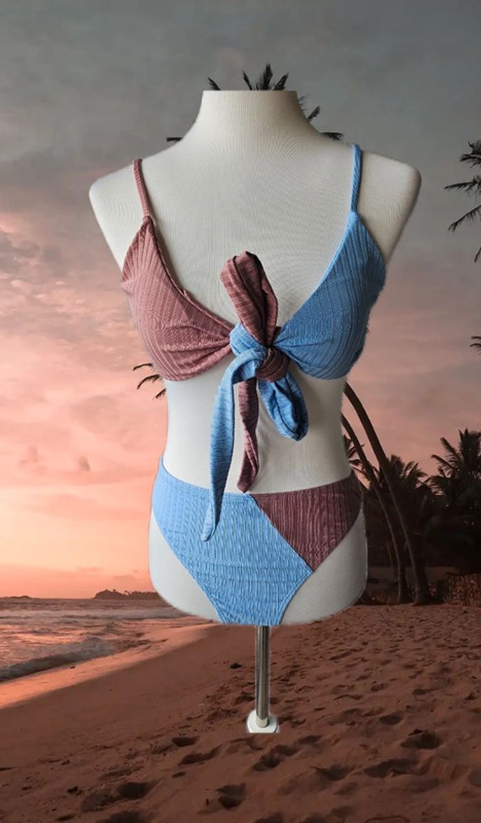 Maillot de bain 2 pièces bicolore et flot, Sans marque, taille M - photo numéro 3