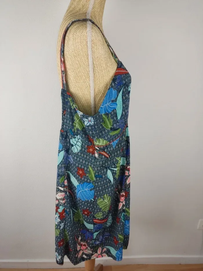 Robe mi-longue à bretelles motifs graphiques et fleuris multicolore taille 48 - photo numéro 4