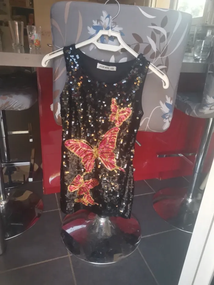 Robe paillettes papillon rose noire - photo numéro 2