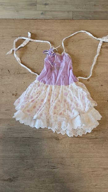 Robe courte évasée lila et blanche, doublée, 18 mois