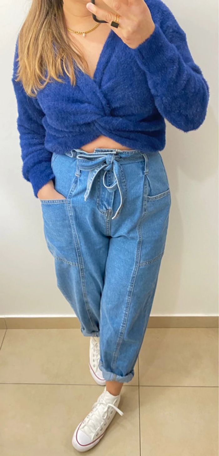 Pull Court Croisé Bleu Marine Duveteux Taille Unique - photo numéro 4