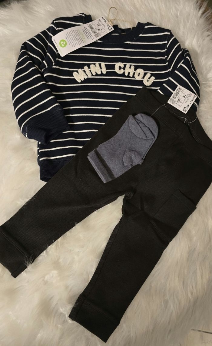 Neufs (non portés)💙😍🤩🏷 superbe ensemble sweat molleton,legging côtelé et chaussettes 18 mois garçon 💙😍🤩 - photo numéro 6