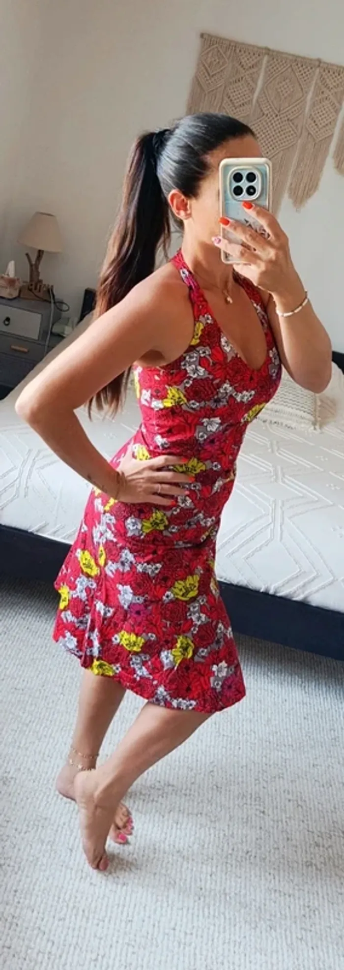 Robe d'été Kaliyog rouge fleurie L 10% coton - photo numéro 2