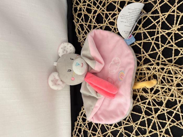 Doudou Plat Rond Souris Gris Rose Bleu Coeur Nuage Lune Arc En Ciel Sucre D'orge - photo numéro 3