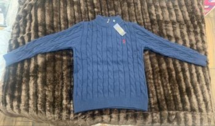 Pull torsade avec  zip 100 % coton, pour homme Ralph Lauren bleu marine - photo numéro 3