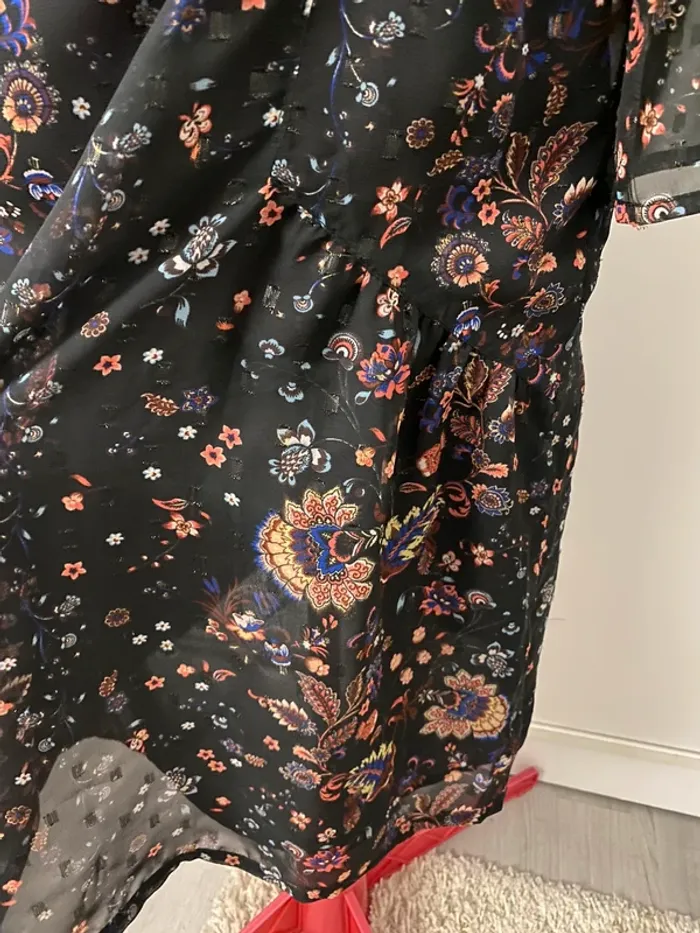 Robe voile fleurie noire manches volants Promod - photo numéro 2