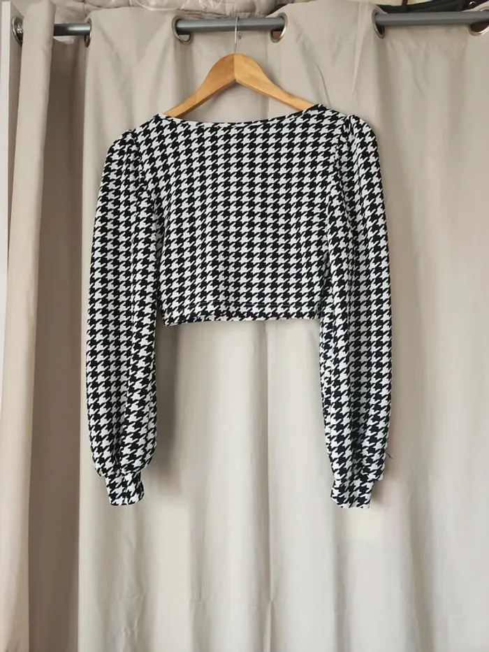 🌺Top court à manches longues motif pied de poule Shein T34/XS🌺 - photo numéro 4
