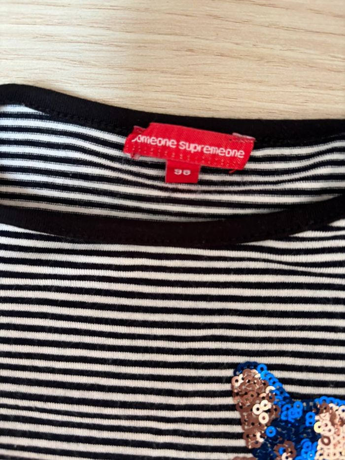 T-shirt rayé bouledogue en sequin taille 98cm - photo numéro 3