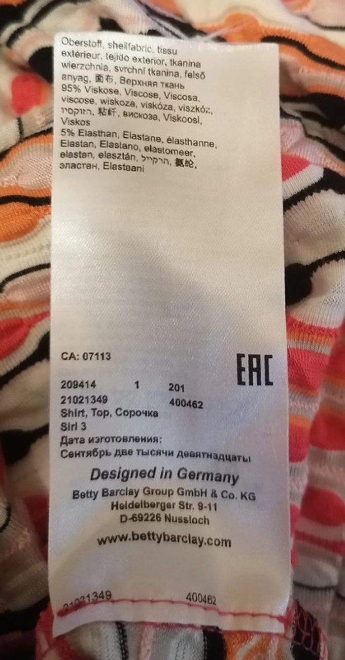 Top / tee-shirt fluide rayures strech orange blanc rose noir taille 38 Betty Barclay - photo numéro 12
