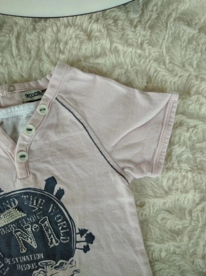 Tee shirt polo manches courtes Garçon 3 mois Avion "Destination Bisous" Tape à l'œil - photo numéro 5