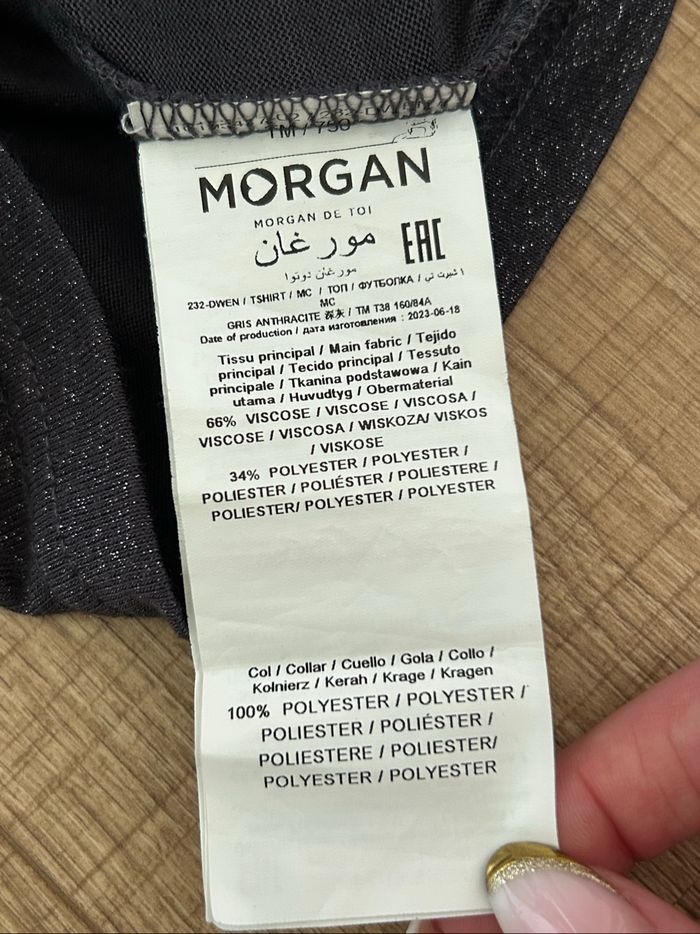 Teeshirt gris foncé pailleté à manches courtes Morgan taille M jamais porté - photo numéro 10