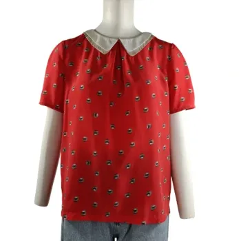 Top rouge à col claudine blanc See U Soon imprimé pois taille S style rétro A1543