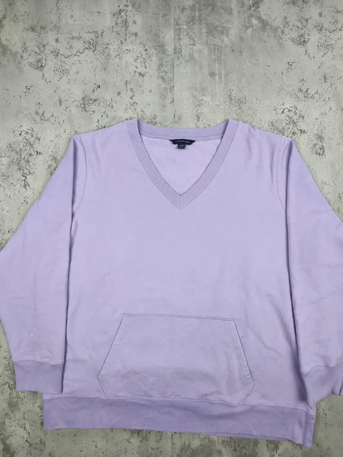Sweat col V Lands’ End mauve – Taille 1X (équivalent XL/XXL) Femme - photo numéro 3