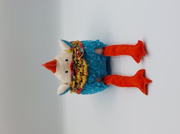 Peluche doudou poule coq CATIMINI écru orange bleu pois blanc 16 cm assis TBE