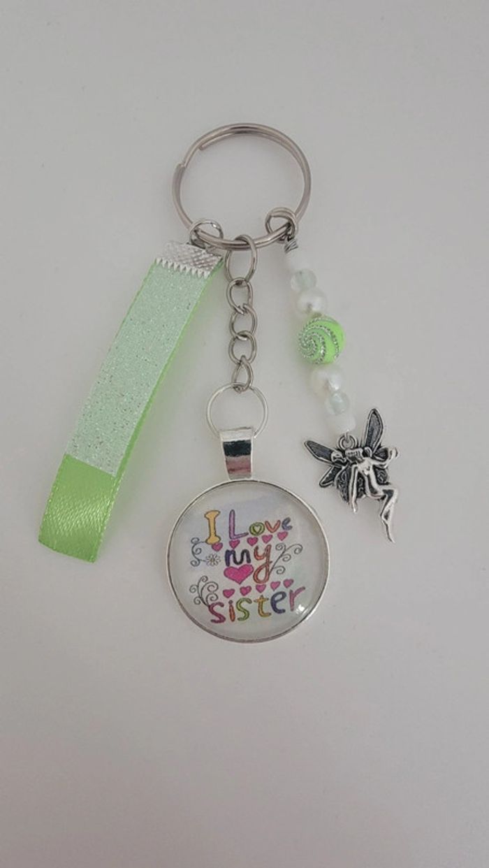 Cadeau sœur, porte clé message bijoux de sac " i love my sister"