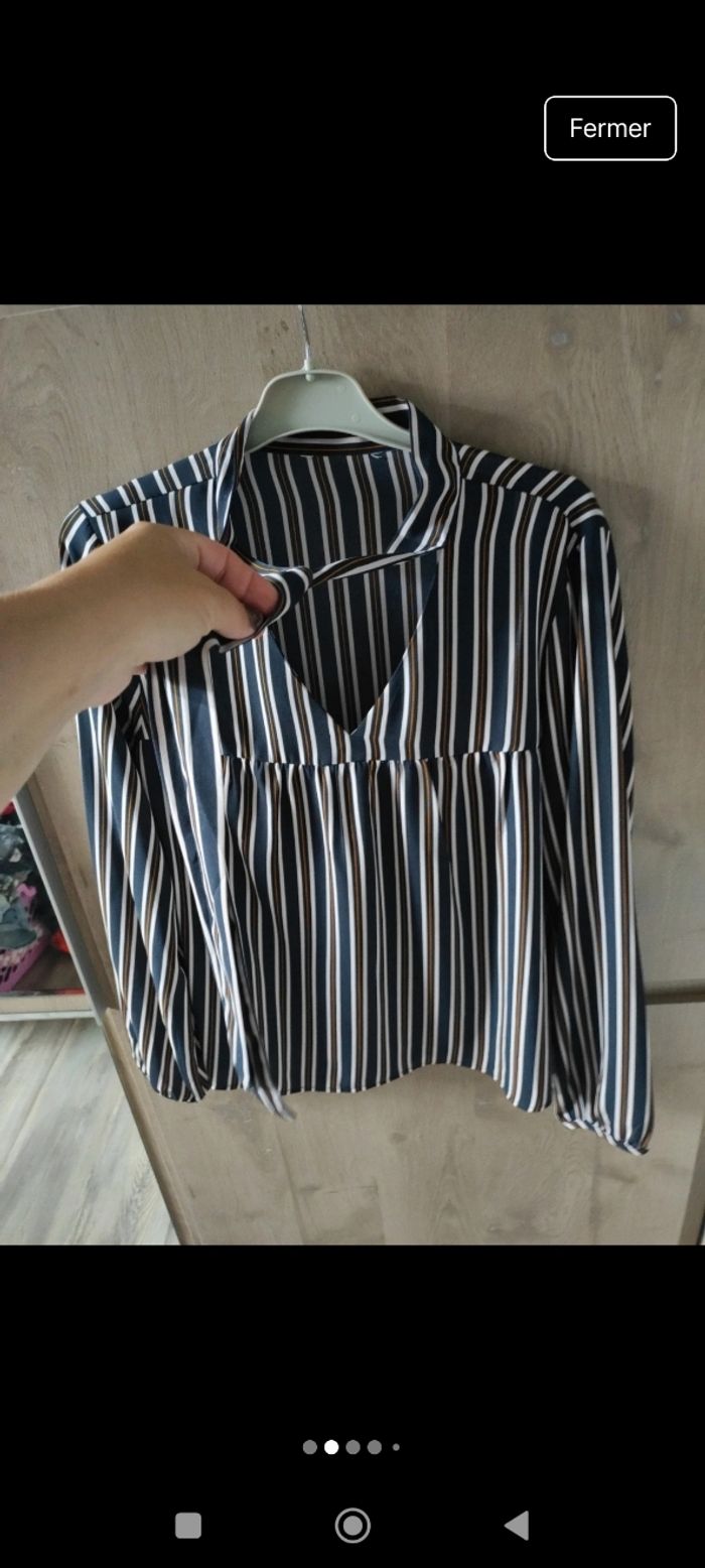 Blouse femme rayée col lavalière - photo numéro 2