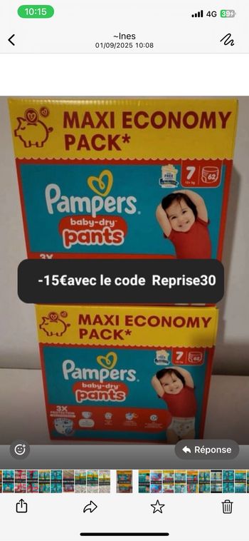 2 cartons de couches Pampers taille 7
