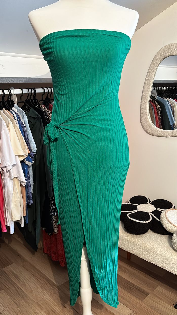 Robe longue bustier cache cœur verte Boutique Indépendante T36