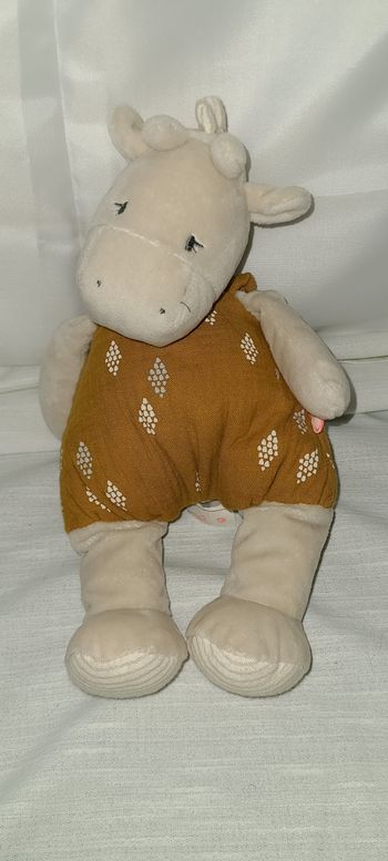 Doudou girafe beige gris orange veloudoux Tiga NOUKIE'S