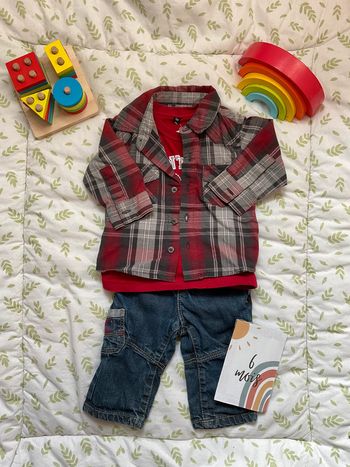 ensemble chemise manches longues et jean bleu avec ceinture obaibi 6 mois