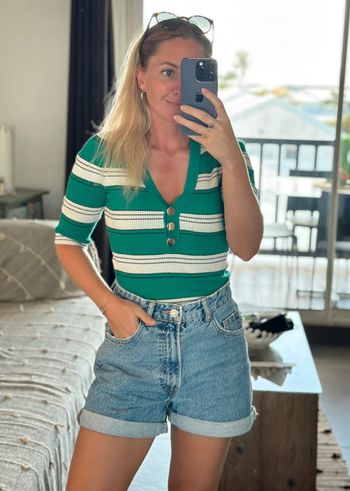 Top à rayures vert, blanc et noir - Taille XS - Morgan