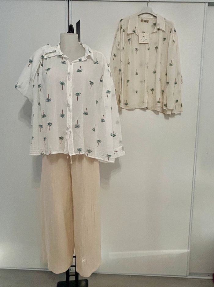 Chemise palmier blanc ou beige - photo numéro 4