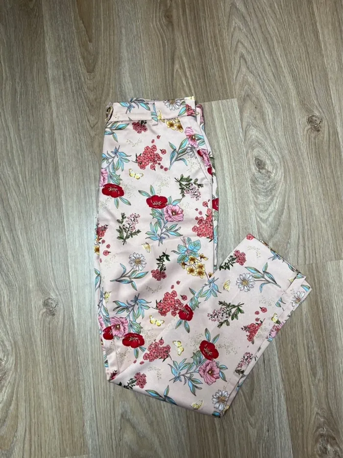 pantalon droit satiné à motifs floraux - photo numéro 2