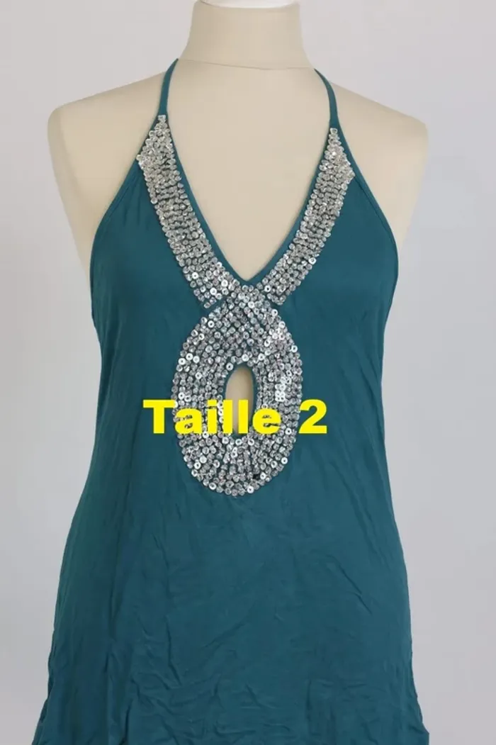 Débardeur vert canard avec paillettes argentré Mim Taille 2