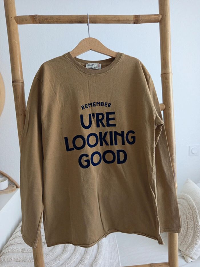 T-shirt manches longues beige foncé Zara Kids 10 ans