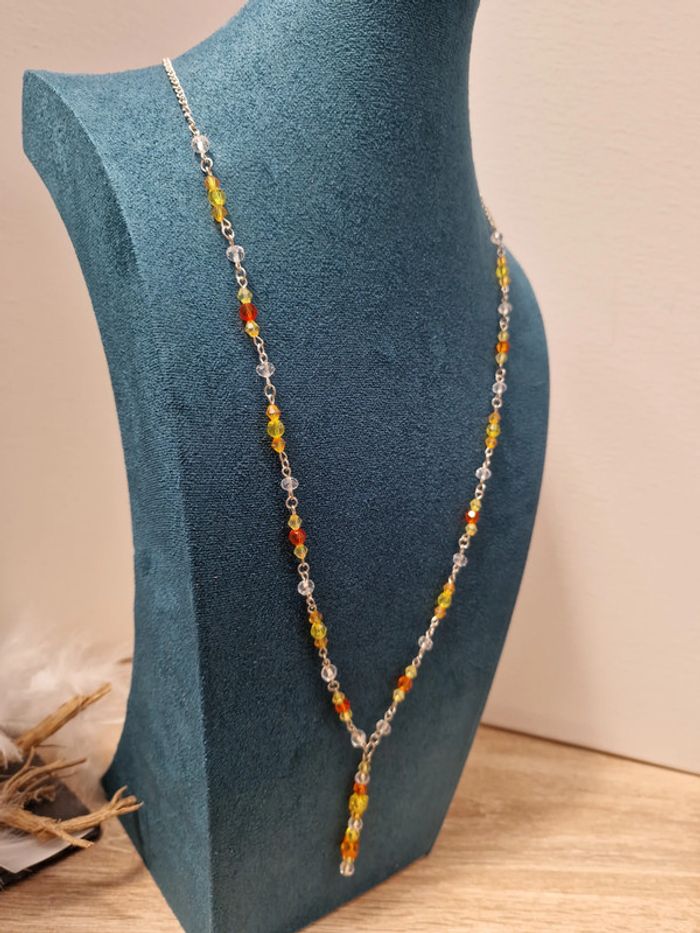 Collier Sautoir Argenté Orange Jaune - photo numéro 6
