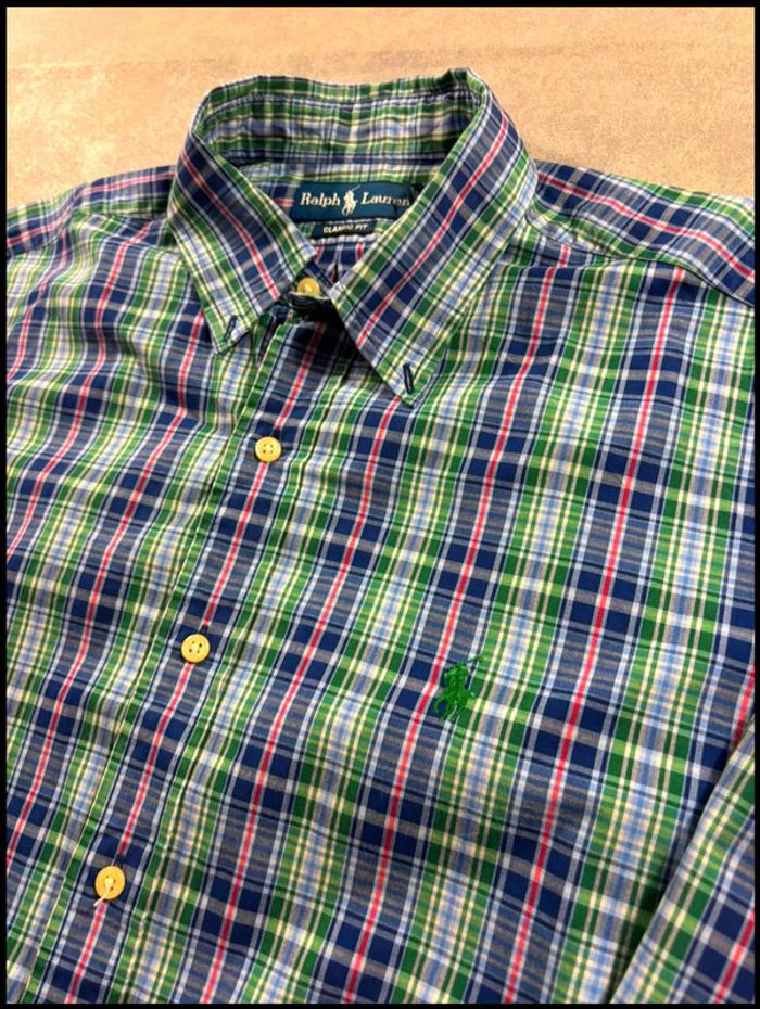 Chemise rayés Verte et violette Ralph Lauren Taille L - photo numéro 2