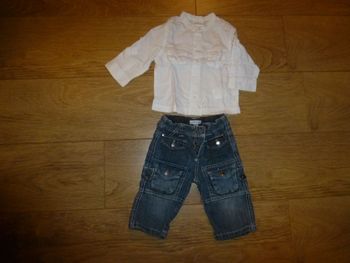ensemble jean bleu + chemise blanche Verbaudet - 6 mois