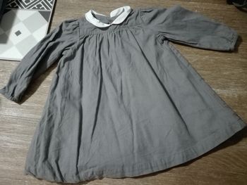 Robe bébé fille 12 mois rétro col rond claudine gris blanc classique boutchou