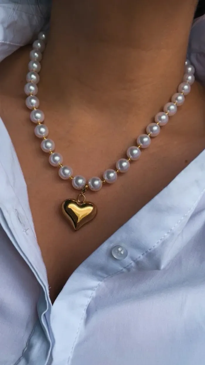 Collier perle artificielle pendentif cœur en acier MaxMara - photo numéro 2