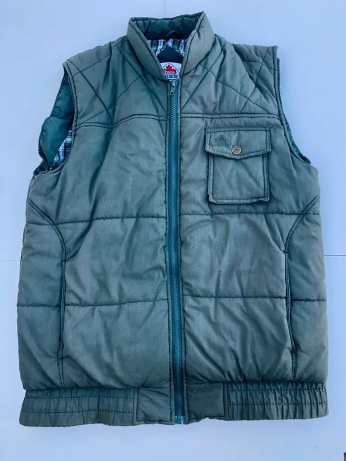 Trans Canada Explorer Vintage Vest Puffer Mens Medium Kaki and inside plaid