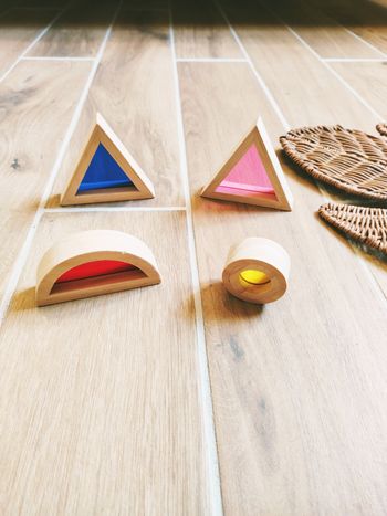 👶Lot de 4 blocs miroirs prismes multicolores en bois d'hevea JB1130