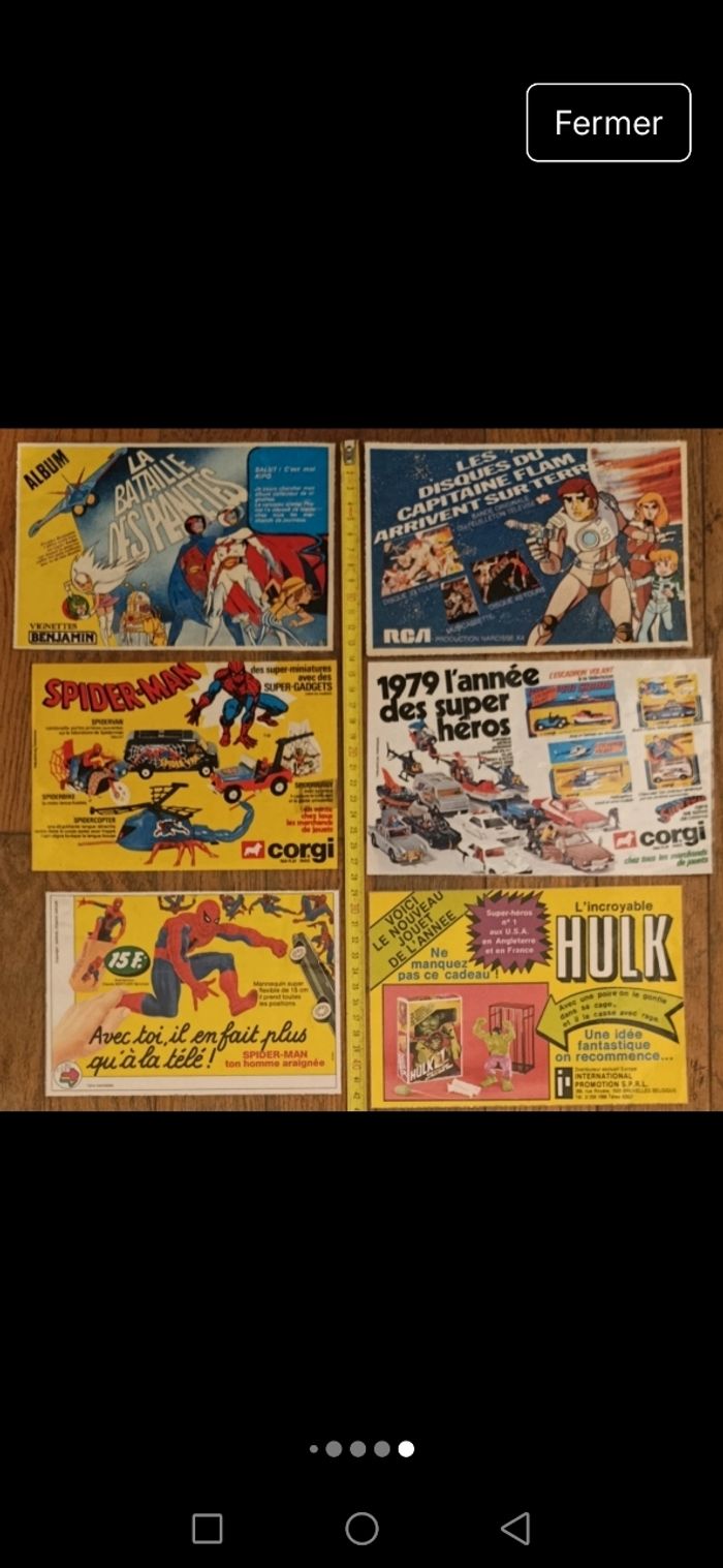 Lot de 21 anciennes publicités plastifiées Divers Goldorak Spiderman Vintage - photo numéro 6