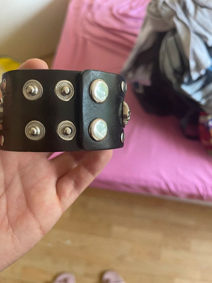 Bracelet cuir tête de mort - photo numéro 3
